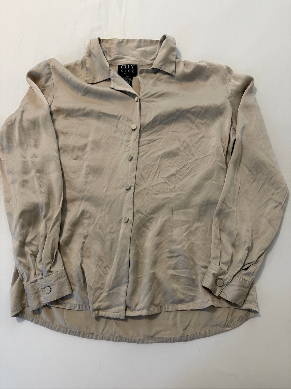 City Silk Women’s Taupe Button-Down Silk Shirt